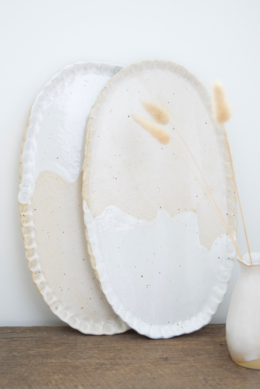 Curly rim oval platter