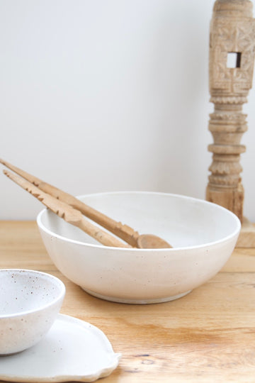 Raku white salad bowl