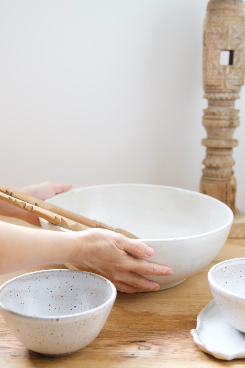 Raku white salad bowl
