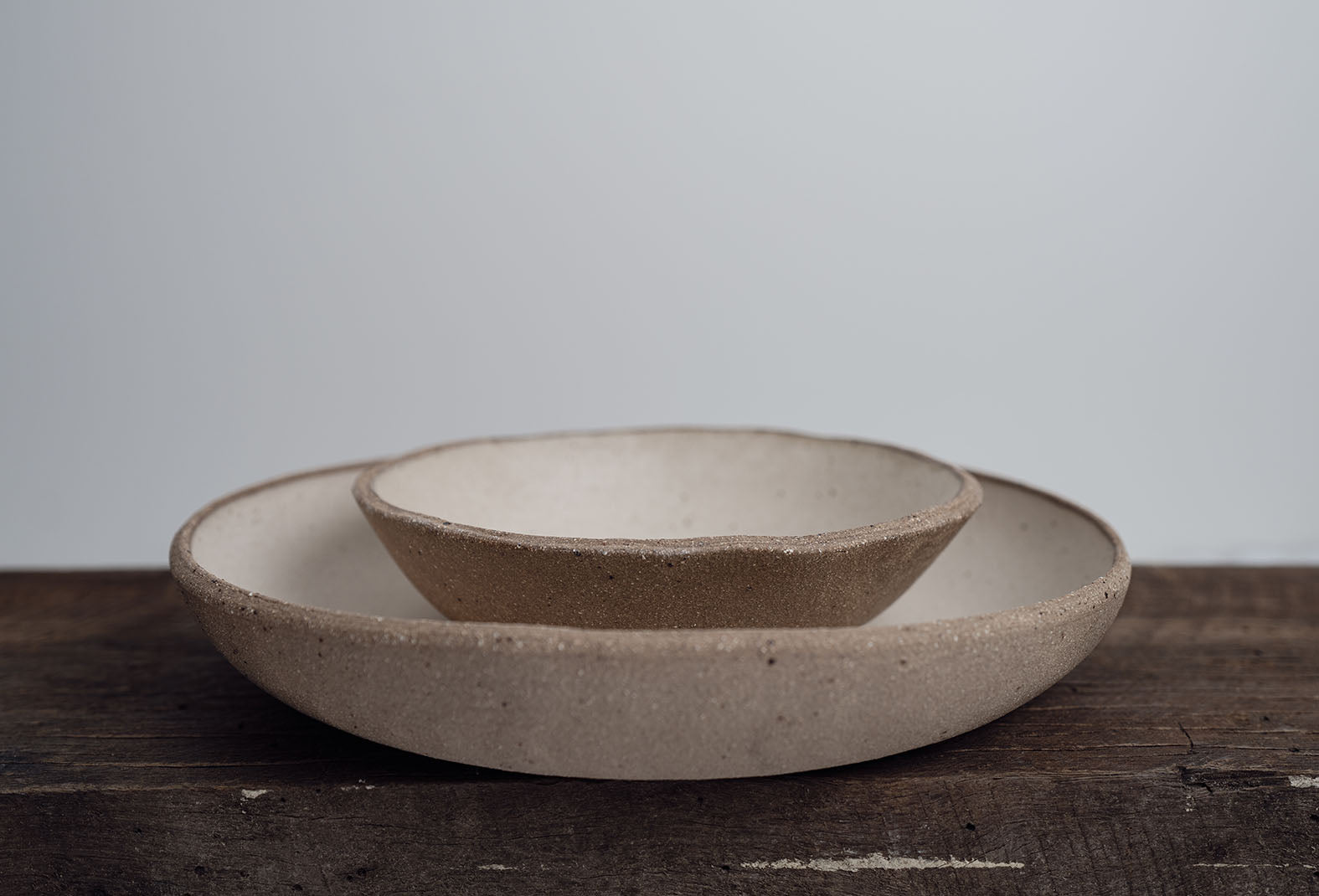 Sandstone low wide salad bowl