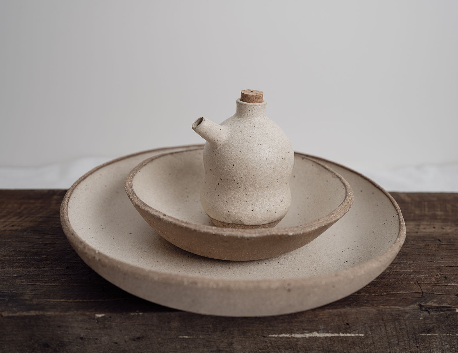 Sandstone low wide salad bowl