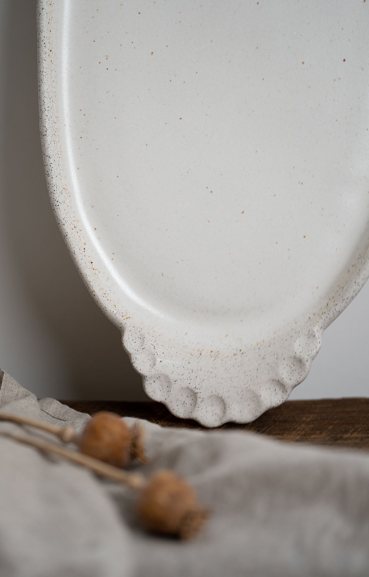 White speckled oval platter with handles