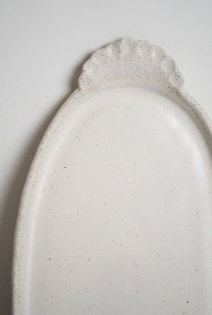 White speckled oval platter with handles