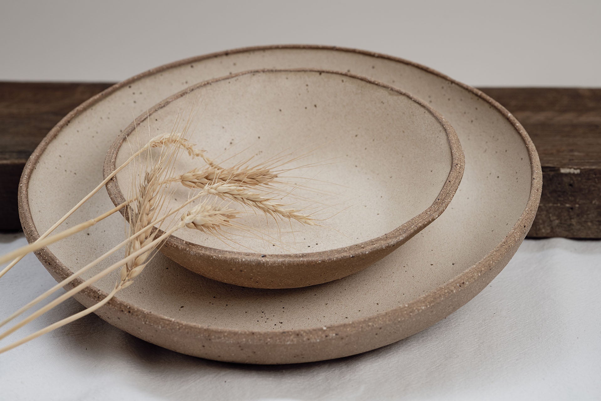Sandstone low wide salad bowl