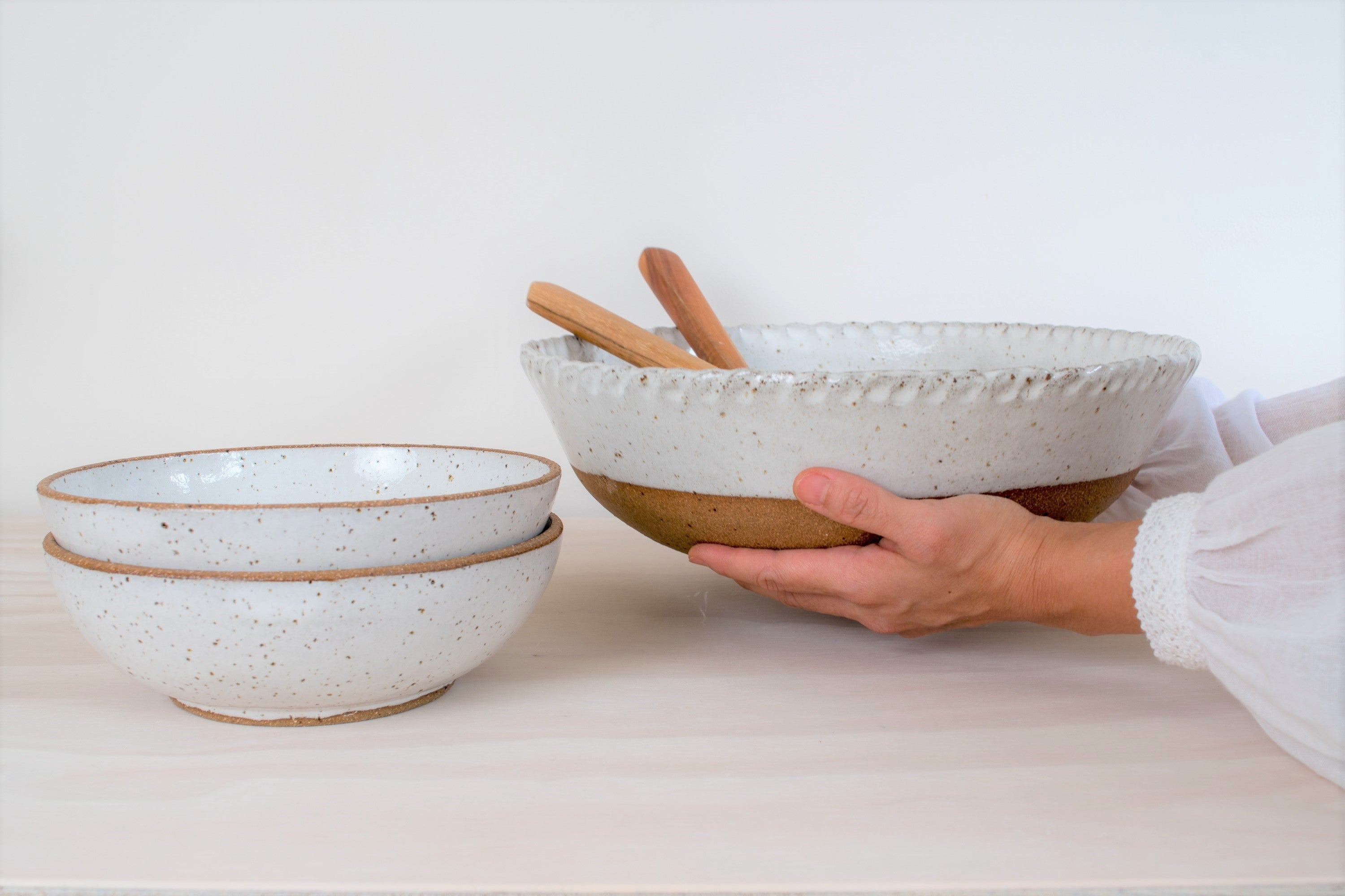 Big rustic serving bowl with pinched rim