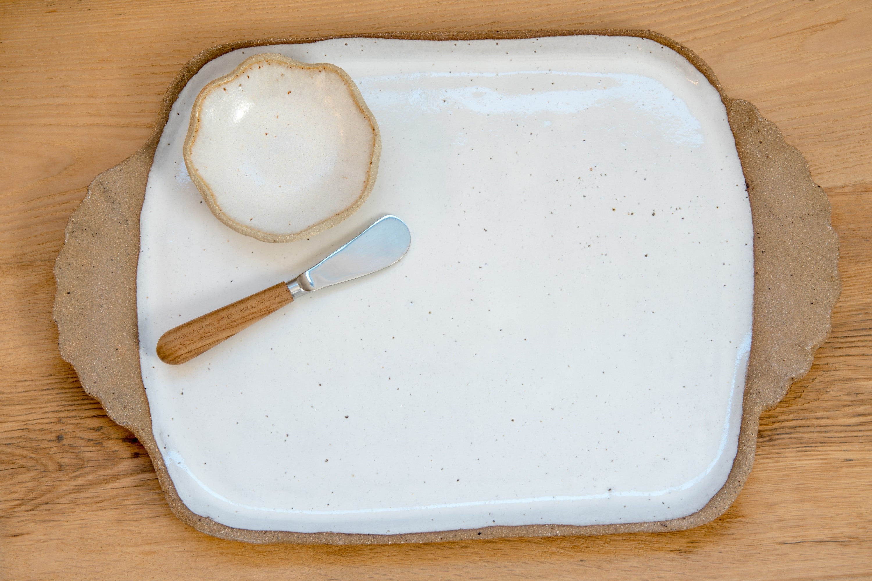 Square platter with curly handles