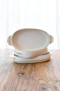 Long oval serving dish with curly handles - SALE