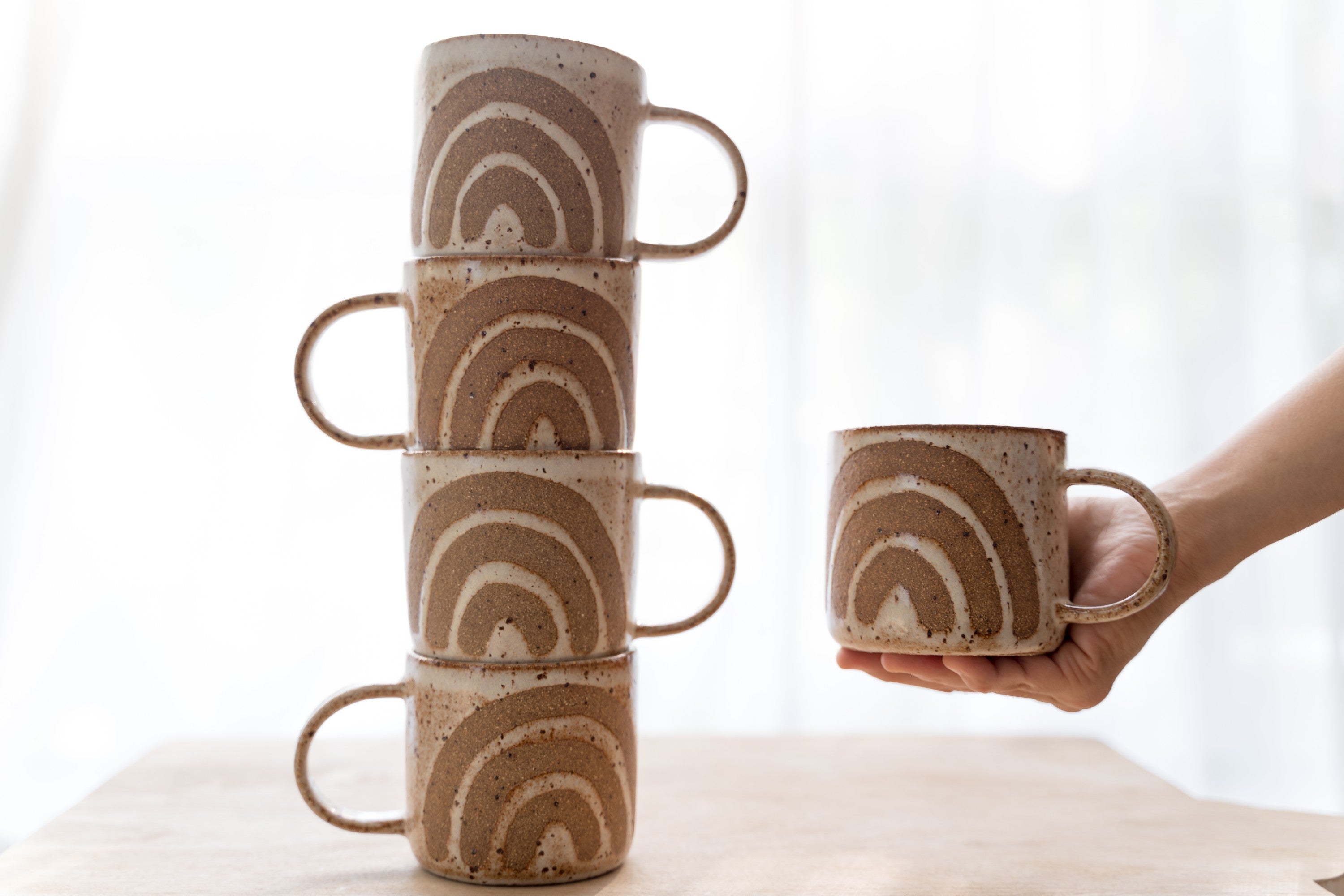 Rustic rainbow mugs